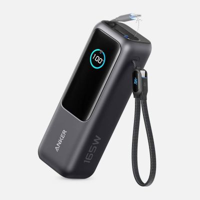 Zolo Power Bank 25,000 mAh 165W with Built-In Retractable USB-C Cable - Black