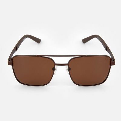 نظارة شمسية مستطيلة بعدسات بنية وإطار بني غير لامع