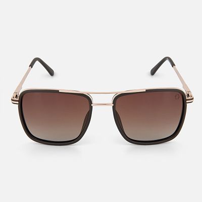 نظارة شمسية أفياتور مربعة بعدسات بنية متدرجة وإطار رمادي-بني