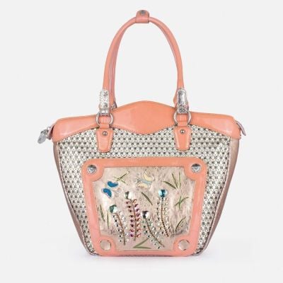 Swarovski Crystal Leather Handbag - Pink