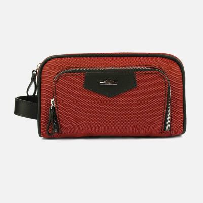 Red Single Zip With Front Pocket Travel Toiletry